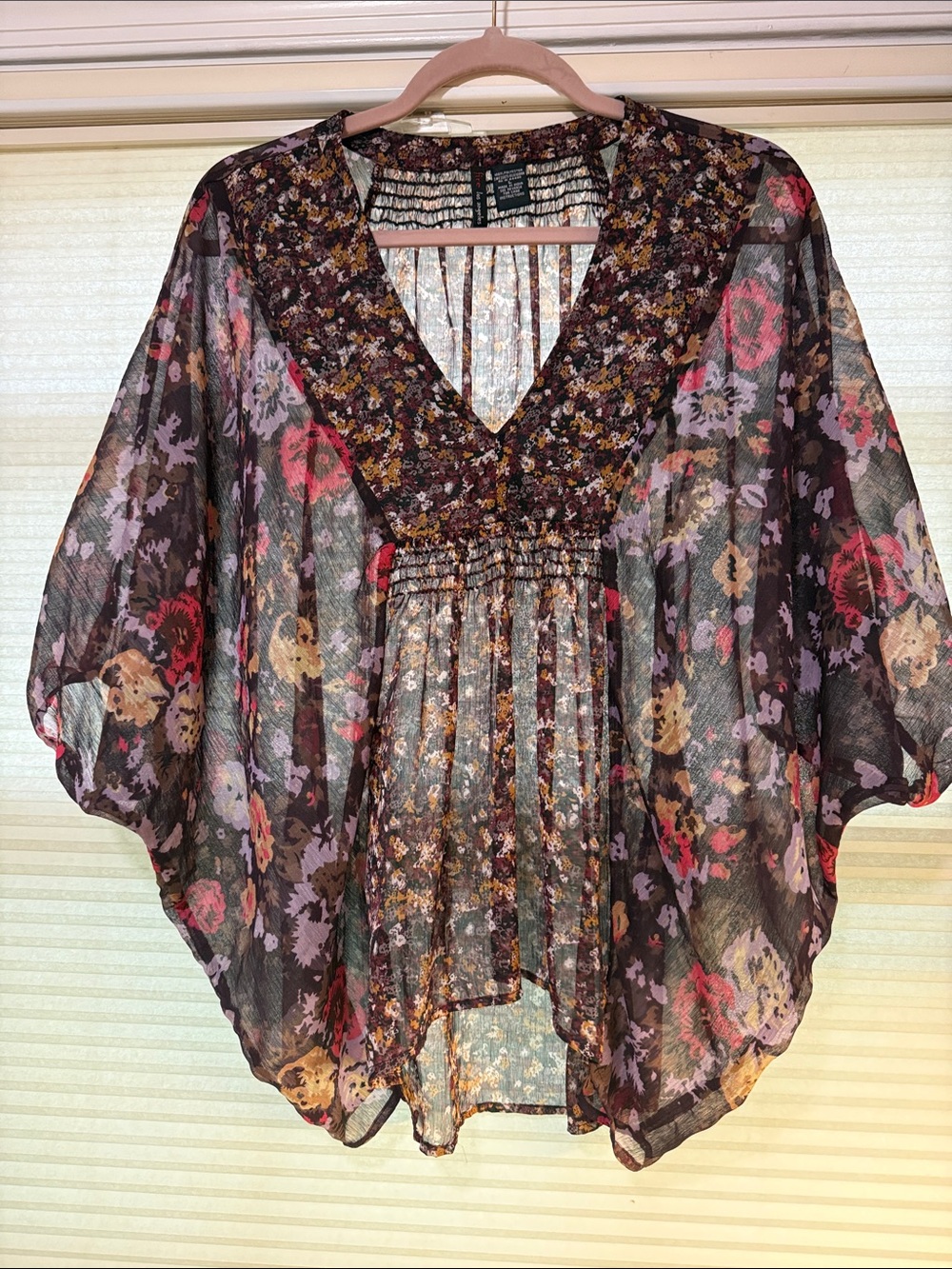 Fire Los Angeles Sheer Boho Floral V-Neck Tunic - Black Multi